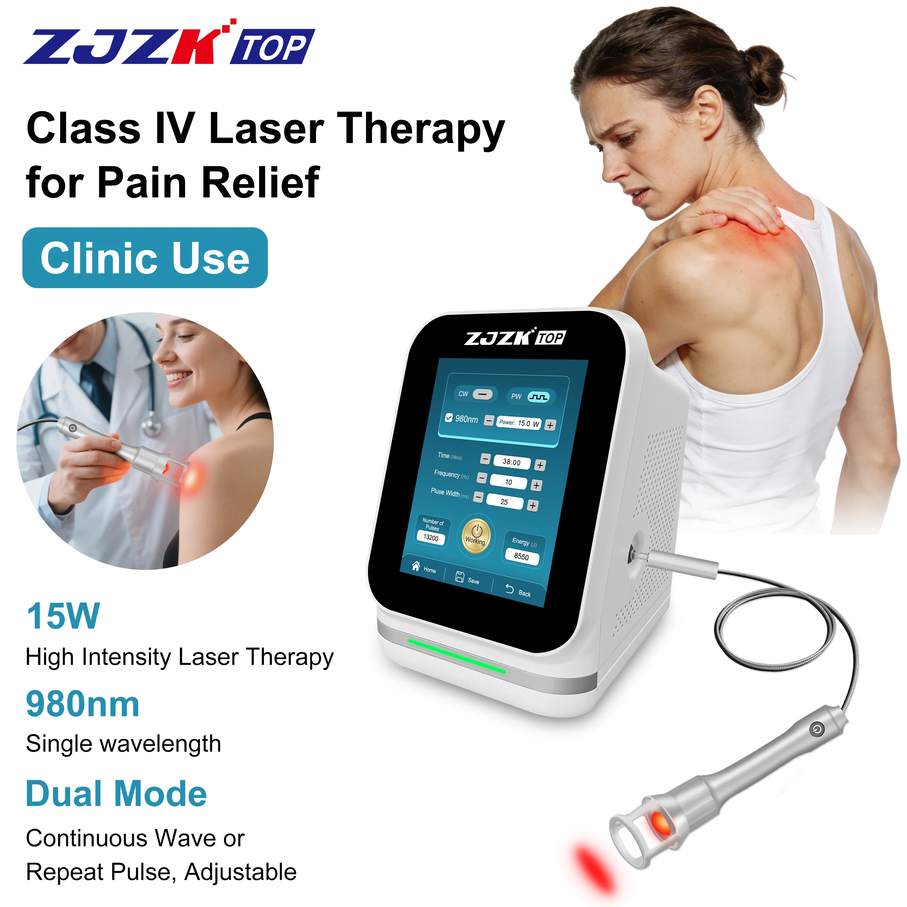 15W Hochintensiver 980nm Klasse IV Laser zur Schmerzlinderung Therapeutische Laserbehandlung für Muskelschmerzen Klinische Anwendung Image