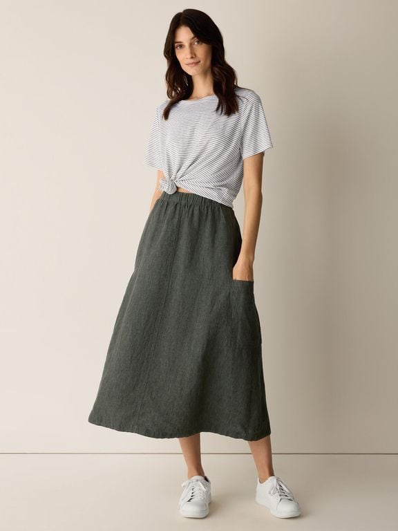 Washed Organic Linen Delave Cargo Skirt - Green - Eileen Fisher Skirts