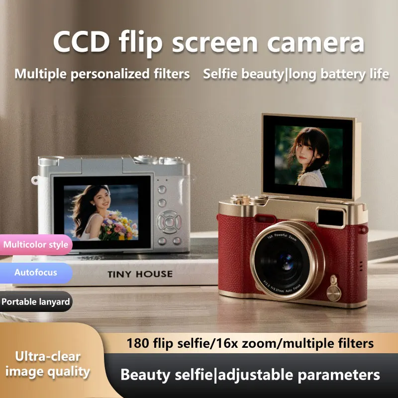 Retro Flip Camera HD Screen 18x Zoom Selfie CCD Digital Camera Compact Digital Photography Beauty Camera for Children Student