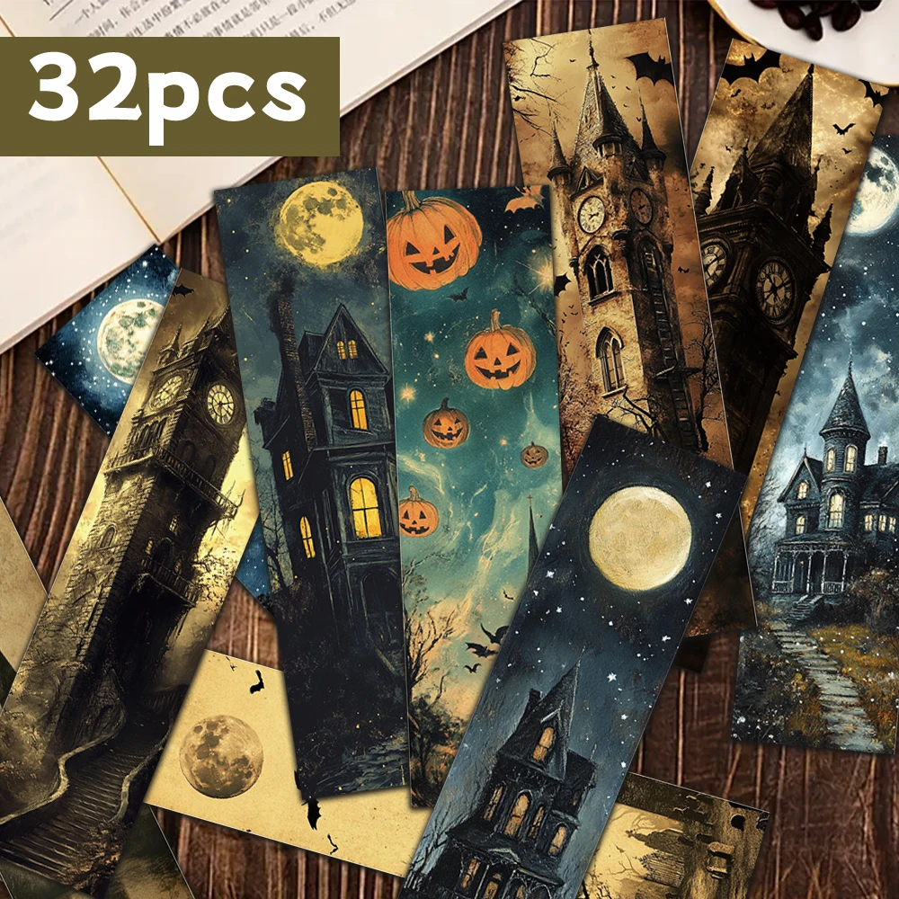 32 Stück, Retro-Halloween-Lesezeichen, Schulanfangsaison, Weihnachten, Lehrertag, geeignet für Leser und Geburtstagsgeschenke. Image
