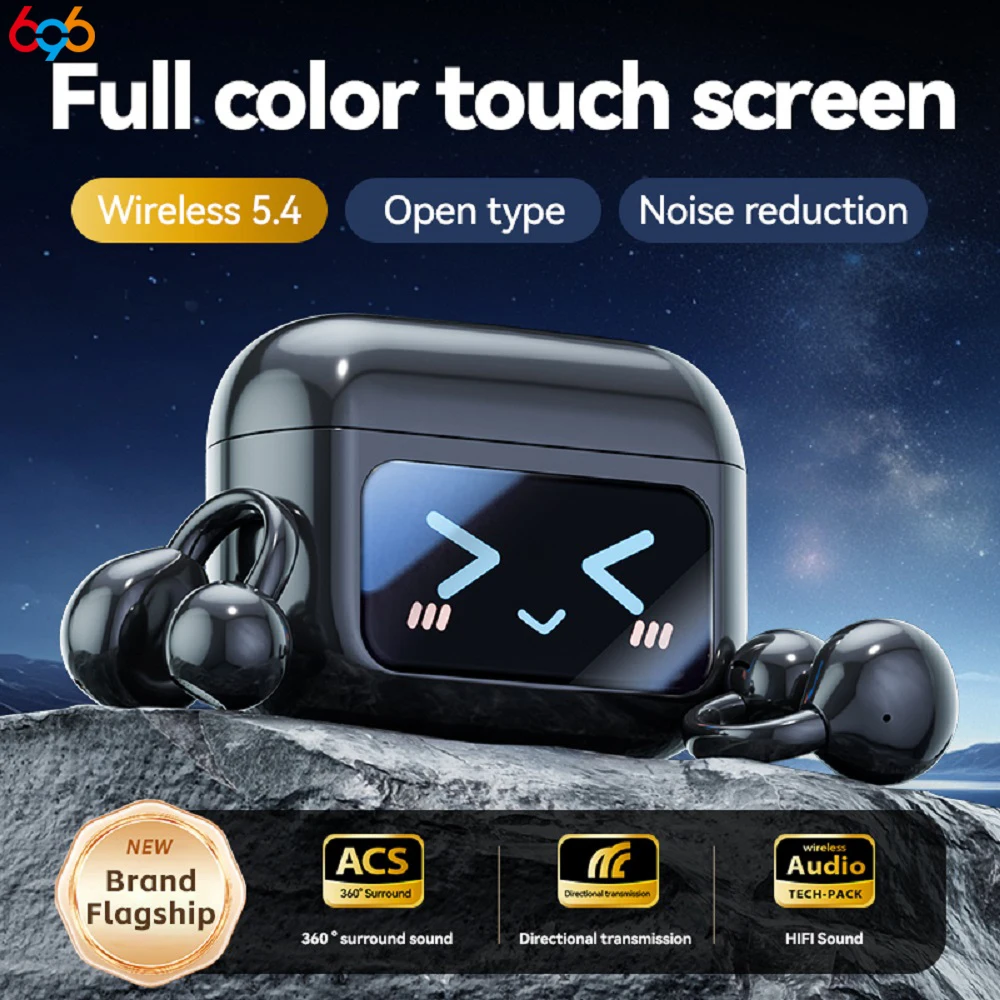 LED-Bildschirm Anti-Verlust-Kopfhörer AI Rauschunterdrückung mit HiFi-Sound Öffnen Ohrbügel-Ohrhörer ENC Ohrclip Drahtloser Bluetooth-Kopfhörer Image