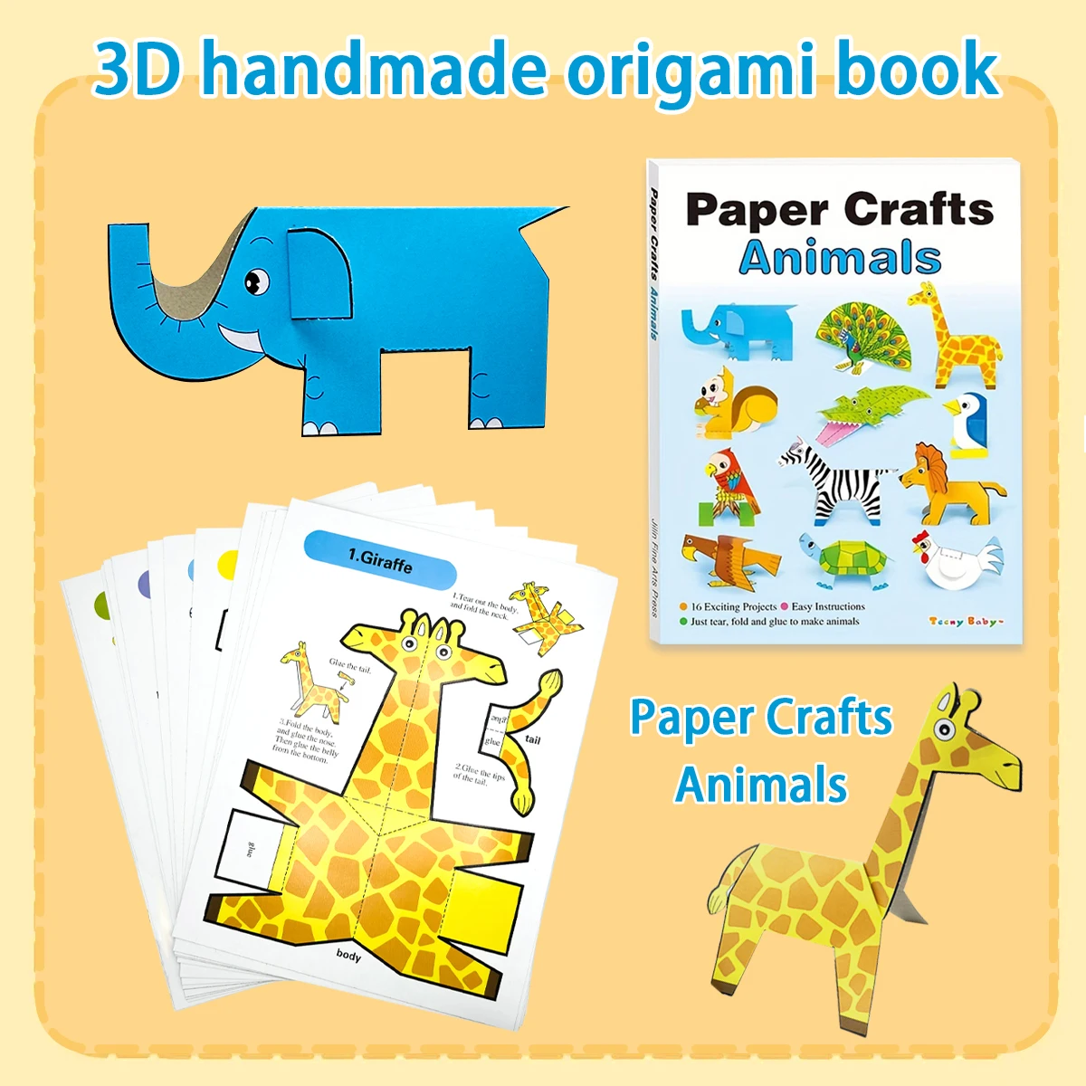 Handgefertigtes 3D-Origami-Buch für Kinder: Lustiges Tiermotiv, Übung der Kreativität der Kinder Image