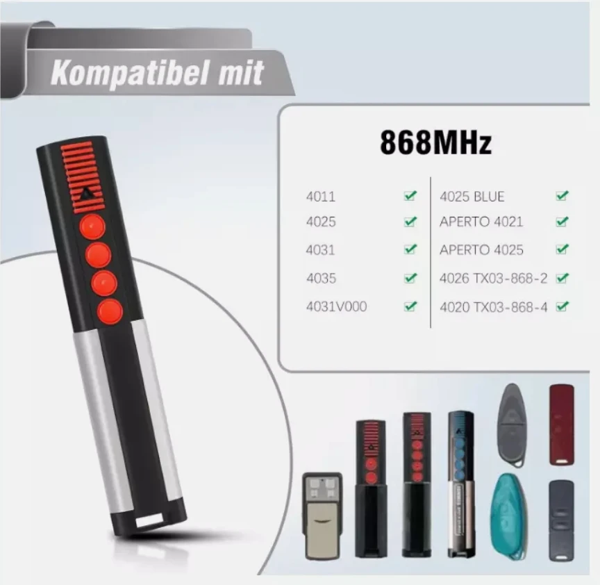 SOMMER 868 MHz Tor-Fernbedienung 4020 4021 4025 4011 4031 4026 TX03-868-2 TX03-868-4 Garagentor-Befehlsöffner-Sender Image
