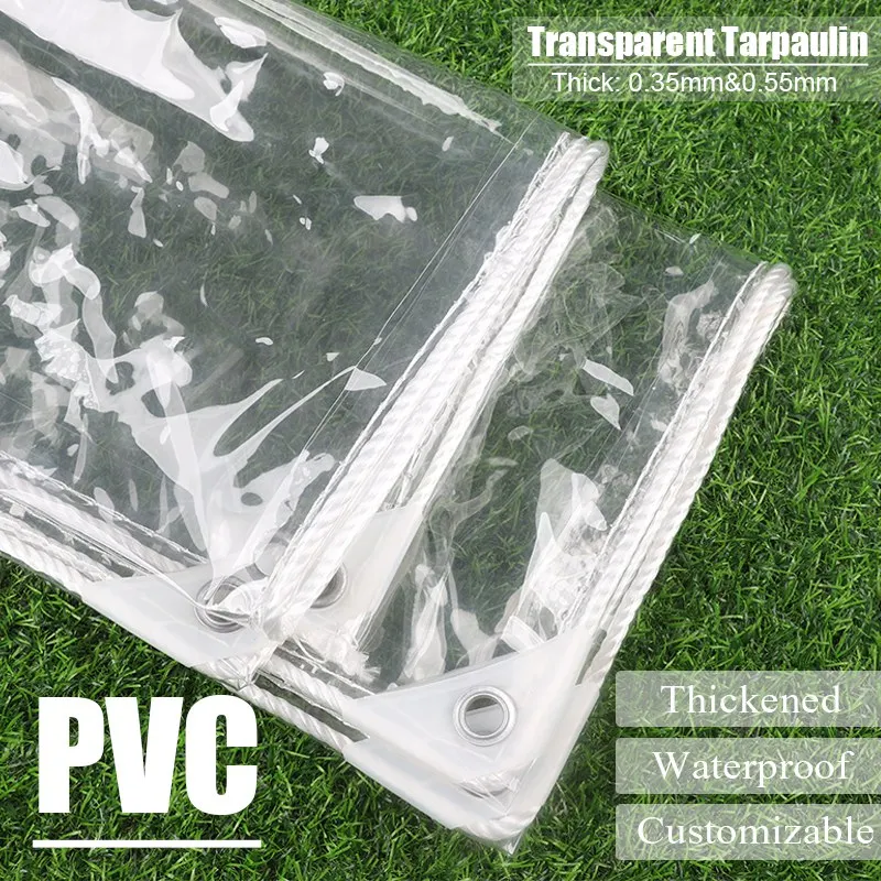 0,35 und 0,55 mm transparente PVC-Plane, Möbel-Regenabdeckung, Garten, transparentes, wasserdichtes Segeltuch, robustes, regensicheres Outdoor-Tuch Image