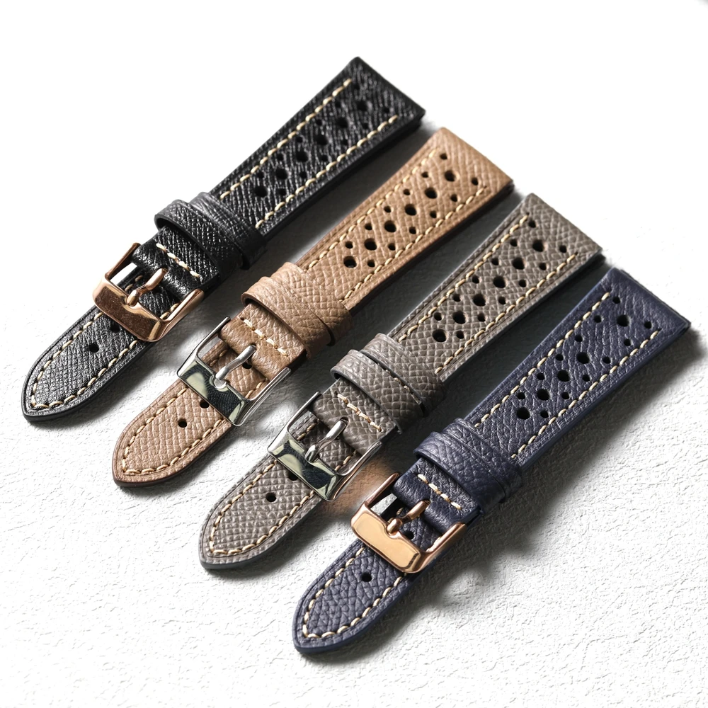 Handgefertigtes EPSOM-Armband aus Rindsleder mit Palmenmaserung, 18, 19, 20, 21, 22 mm, grau-schwarz-blau-braunes Lederarmband, weicher Vintage-Stil