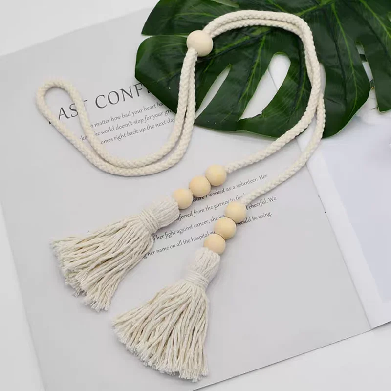 2 Stück nordische Vorhanggurte, Holzperlenweberei, Quastenbindeseil, Vorhangdekoration Image