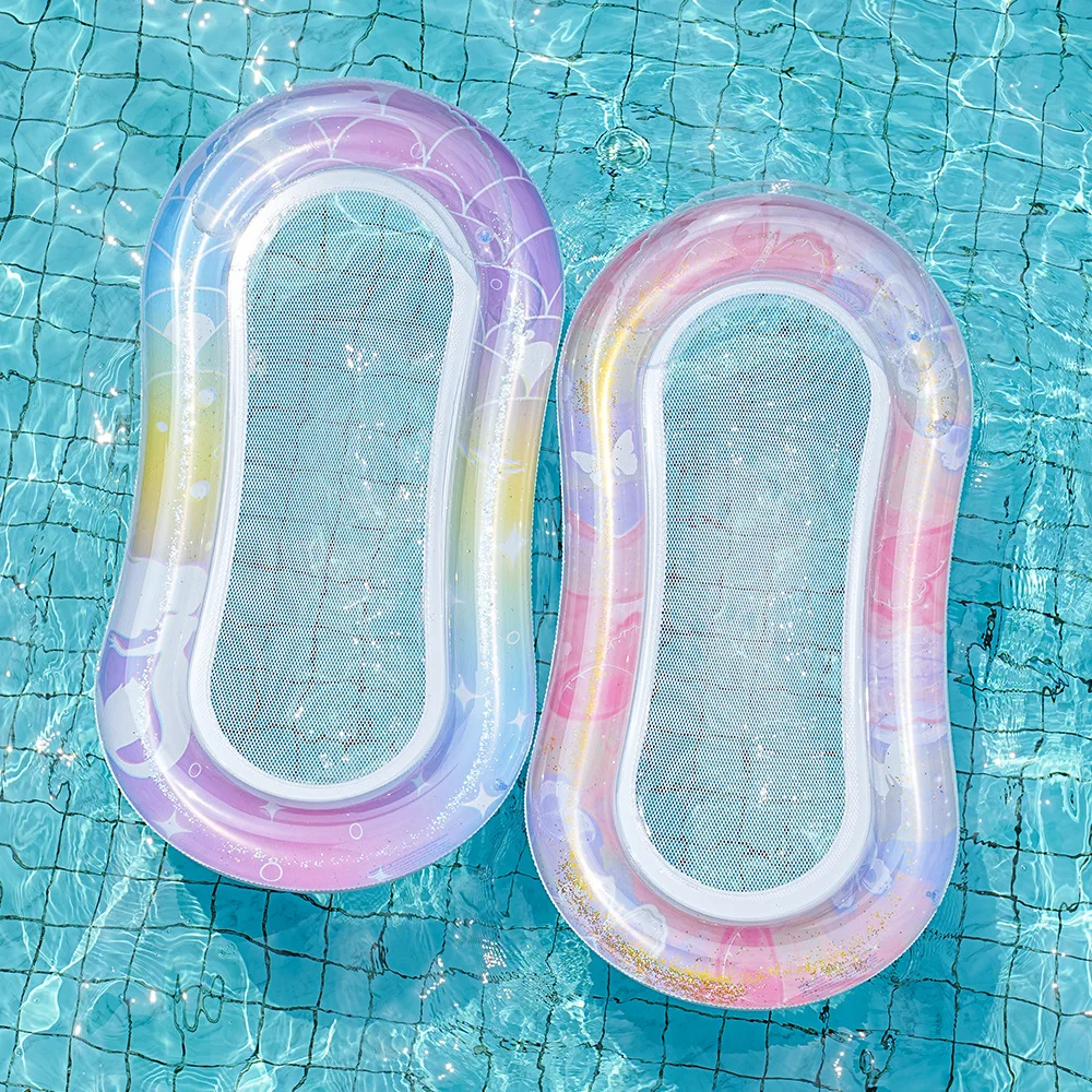 Aufblasbares Schwimmbett auf Wasser | Verträumte Meerjungfrau-Hängematte mit Pailletten | Wasser aufblasbares Spielzeug | Aufblasbarer Schwimmer aus Netzstoff Image