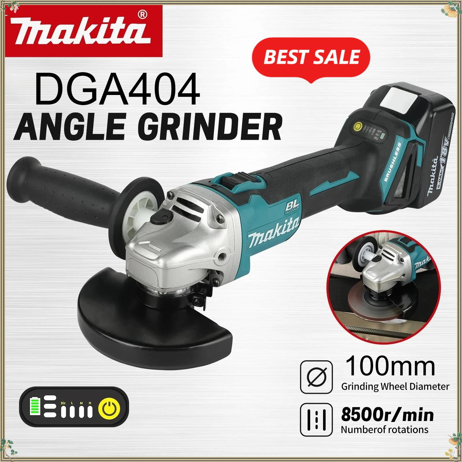 Makita Bürstenloser DGA404 Elektrischer Winkelschleifer Metall Holz Elektrowerkzeug 18V Akku-Schleifmaschine Polier- und Schneidemaschine Image