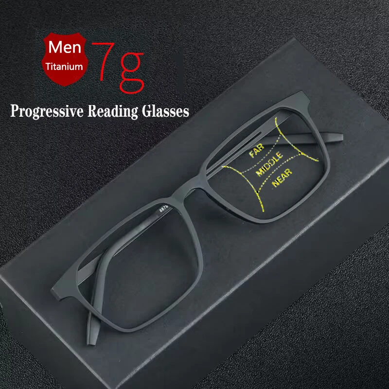 Multifokale progressive Lesebrille aus reinem Titan für Herren und Damen, Nah- und Dual-Use-Anti-Blaulicht-Brille mit automatischer Anpassung Image