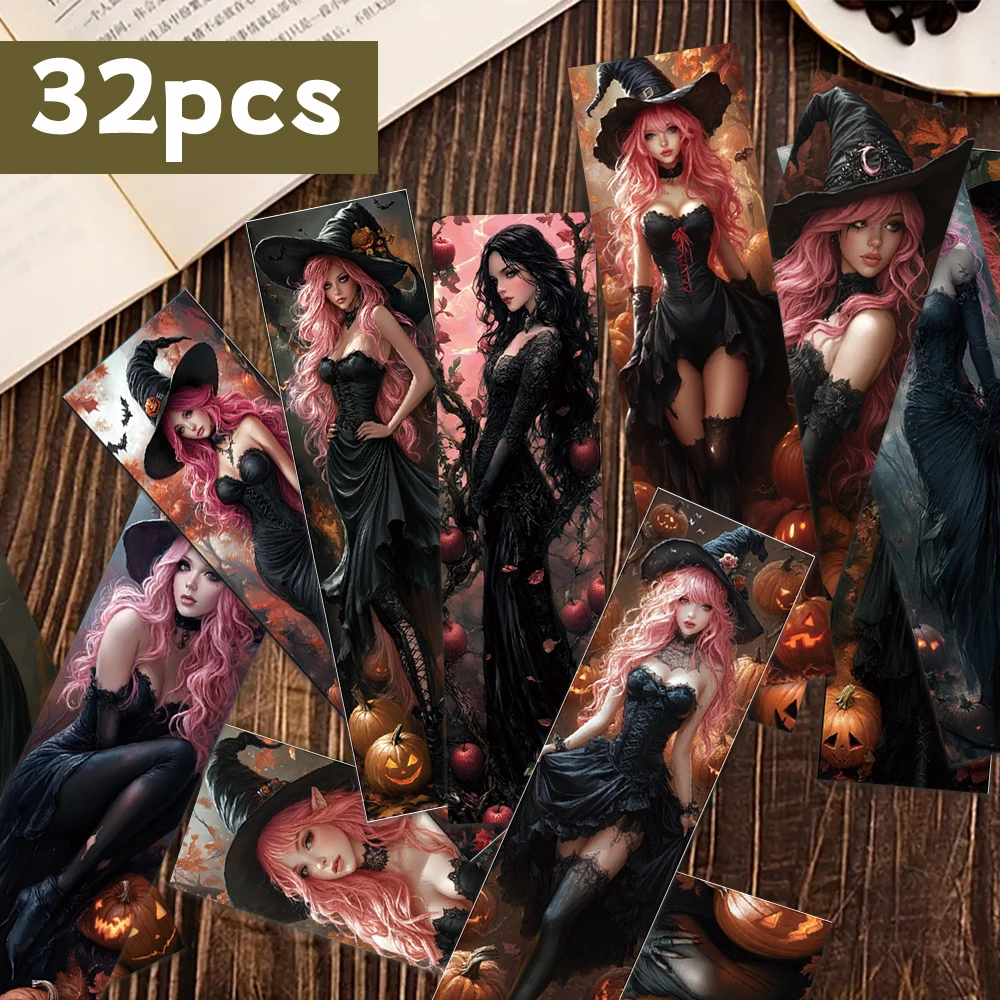 32 Stück, schwarz-rosa Gothic-Hexe-Lesezeichen, Halloween, perfekt für Lehrer, Leser und Buchliebhaber, Geburtstagsgeschenk Image