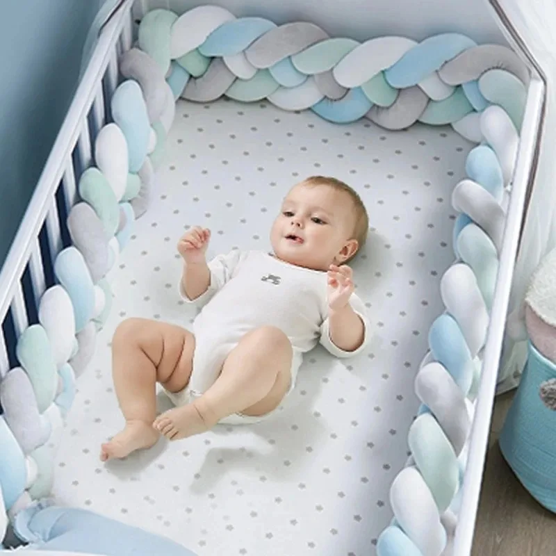 1M/2M/3,6M Baby Krippe Schutz Knoten Baby Bett Stoßstange Weben Plüsch Infant Krippe Kissen für Neugeborene Kindergarten Bett Stoßstange Zimmer Dekor Image