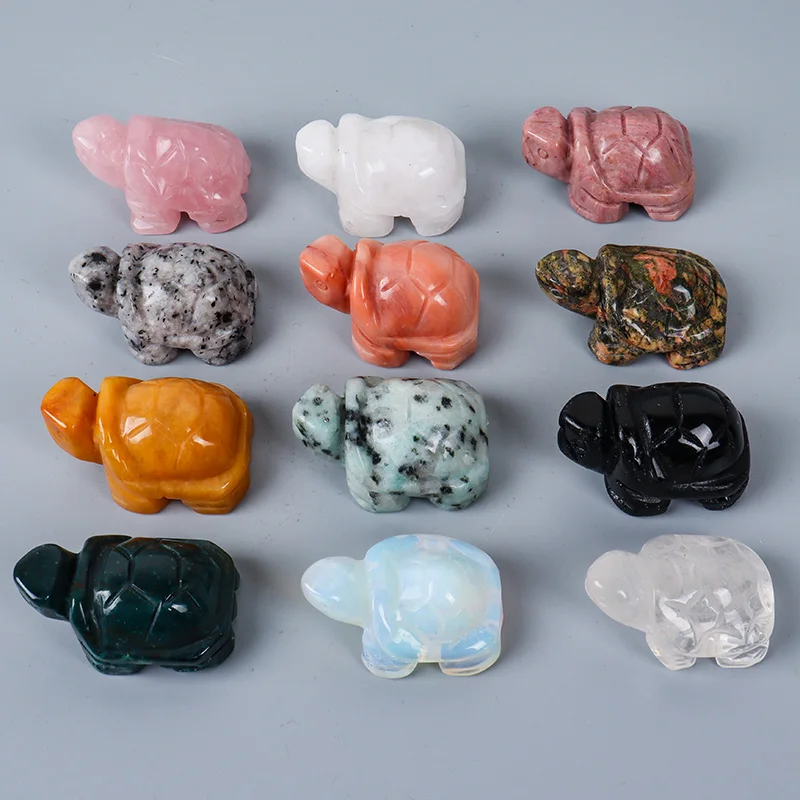 Handgeschnitzte Schildkrötenfigur, Naturstein, Mini-Schildkröte aus Jade, Kristallhandwerk, Chakra, Heimdekoration, 3,8 cm Image