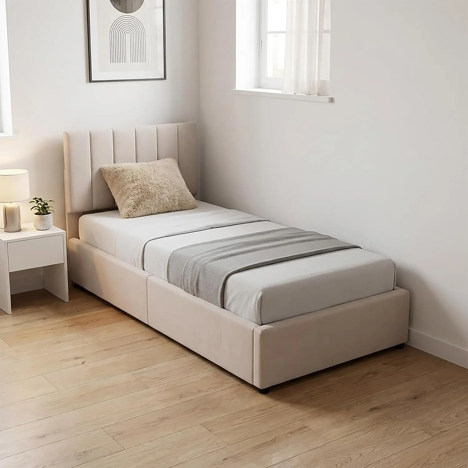 Rosahqnda Polsterbett, Kinderbett, Einzelbett 90x200 cm, hydraulisches Stauraumbett mit Stauraum, Jugendbett Image