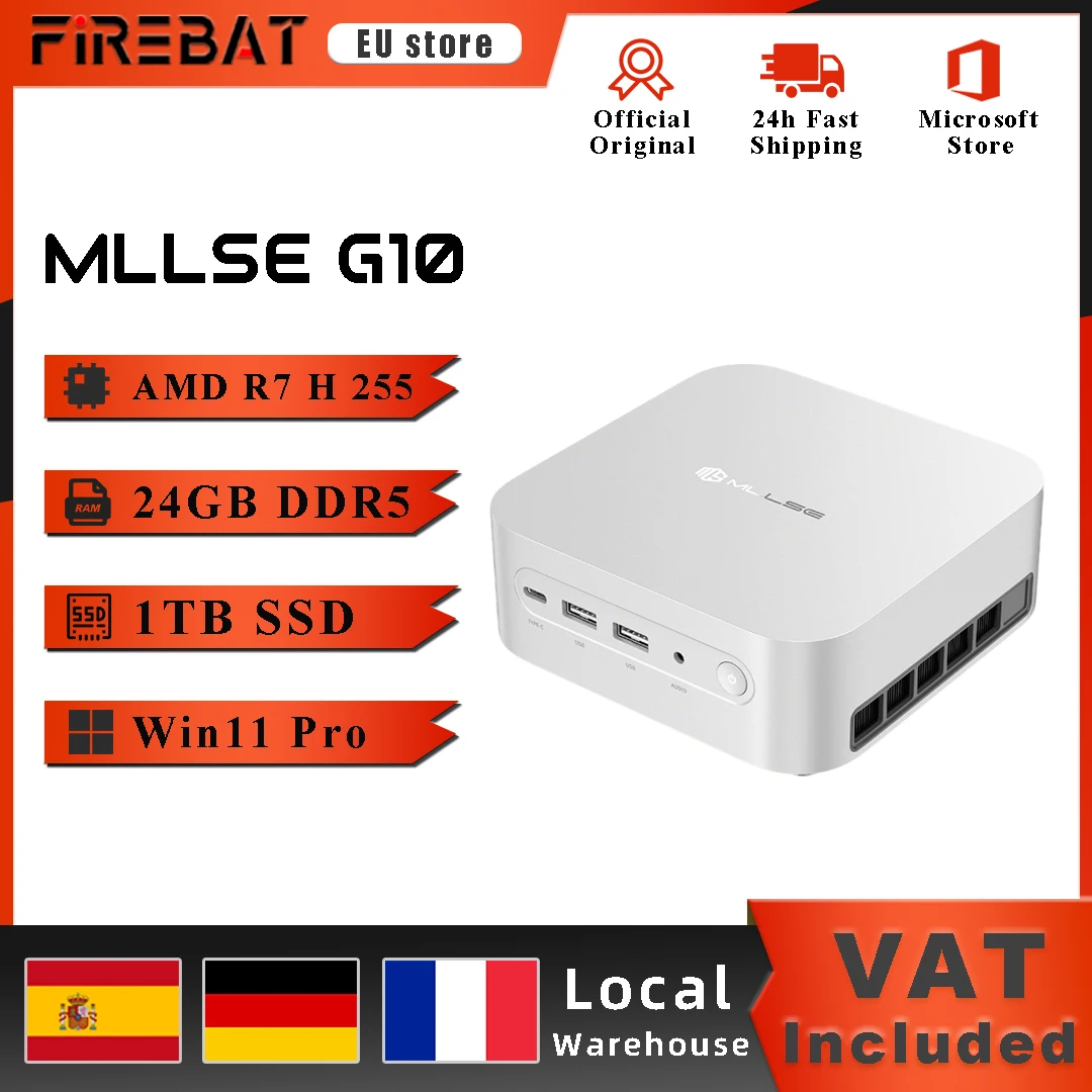 Mllse Mini-PC G10 AMD Ryzen 7 H 255 DDR5 24GB RAM 1TB SSD Windows 11 Pro Wi-Fi 6 BT5.2 USB4.0 Gaming Desktop Mini-Computer Image