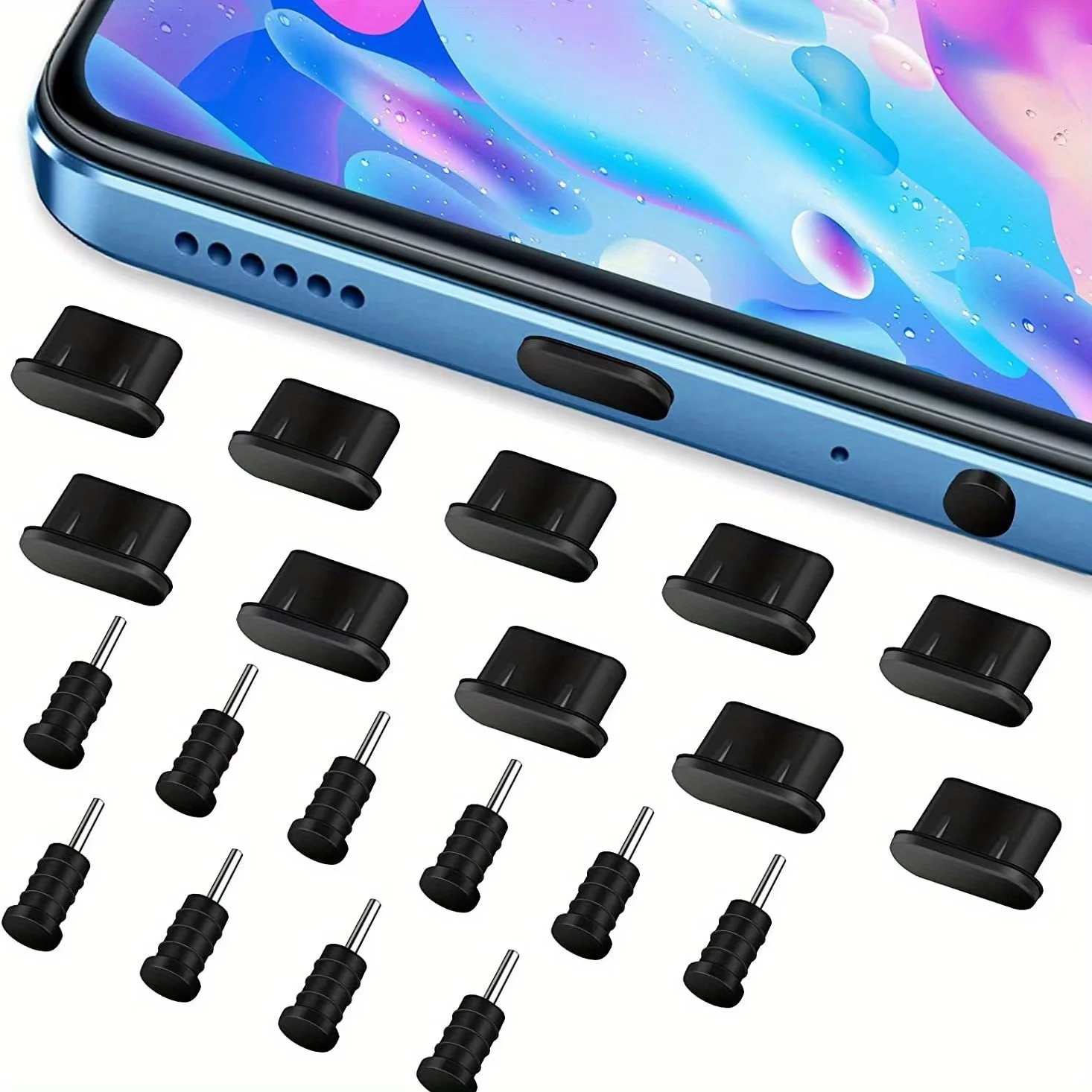 10er-Pack Silikon-Staubstecker für USB-C- und Kopfhöreranschluss, staubabweisende Abdeckungen für Telefonladeanschlüsse und Audio-Steckdosen Image