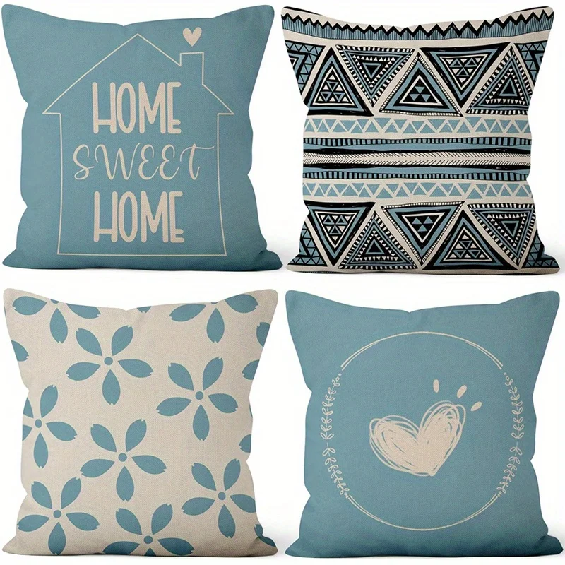 Home Decor Home Sweet Home & Geometrische & Blumenkissen Muster Kissenbezug Geeignet für Sofa Schlafzimmer Auto Kissenbezug Image