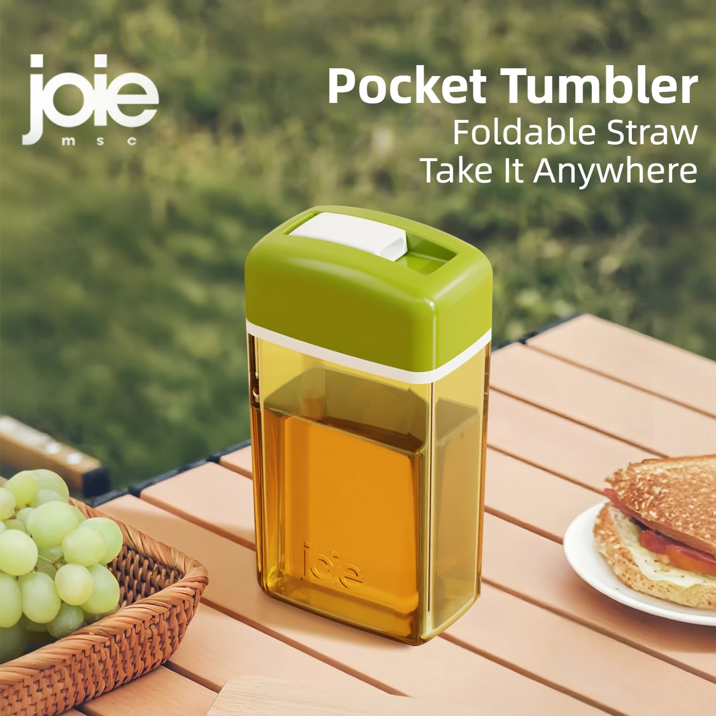 Joie Pocket Tumbler 185ml Tragbarer Mini-Kaffeebecher mit Faltbarem Strohhalm PCTG Kunststoff Transparente Trinkflaschen für Kaffee Tee Image