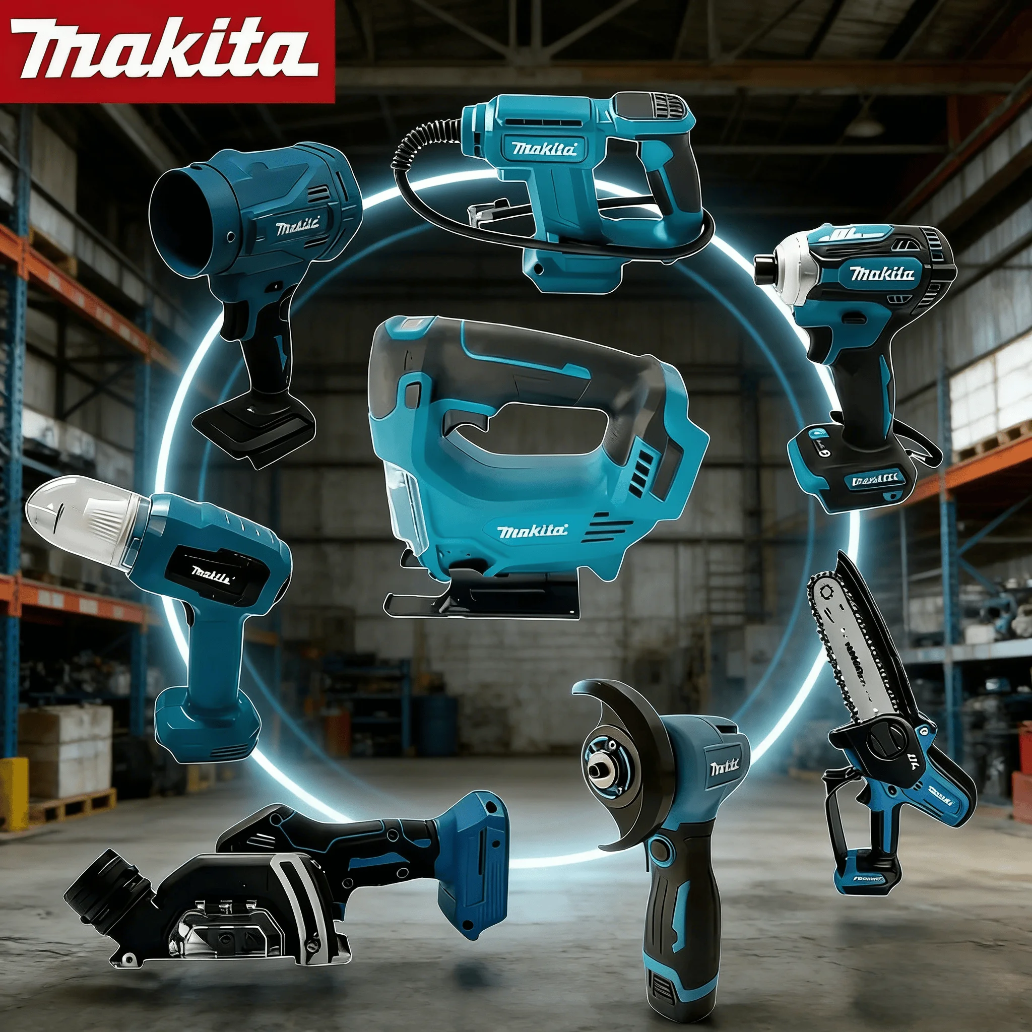 Makita für Makita 18V-20V Akku Bürstenloser Schleifer, Fettpresse, Kettensäge, Aufblaspistole, Silikonpistole, Schneidemaschinen-Set Image
