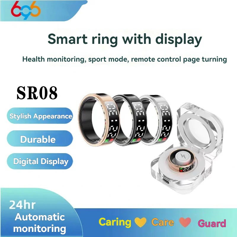 Frauen Smart Ring Männer LED Display Bildschirm Herzfrequenz Blut Sauerstoff Überwachung 5ATM Wasserdichte Geste Swipe Ring Multi Sport Modi Image