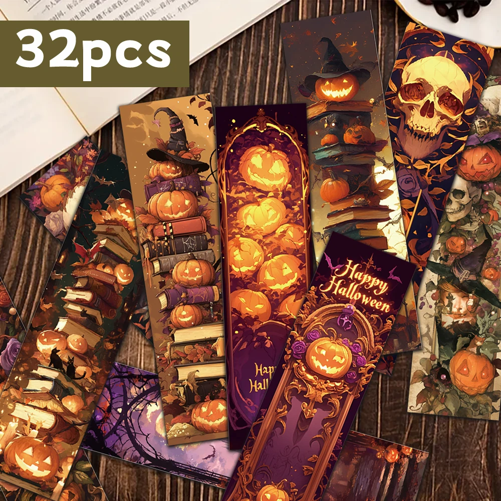 32 Stück, Halloween-Lesezeichen, Schulanfangssaison, Weihnachten, Halloween, Lehrertag, geeignet für Leser und Geburtstagsgeschenke Image