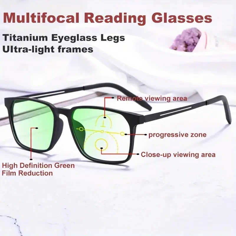 2025, progressive multifokale Lesebrille mit Titanrahmen, Unisex, Anti-Blaulicht, Presbyopie-Brille, Dioptrien 1–0–4,0 Image