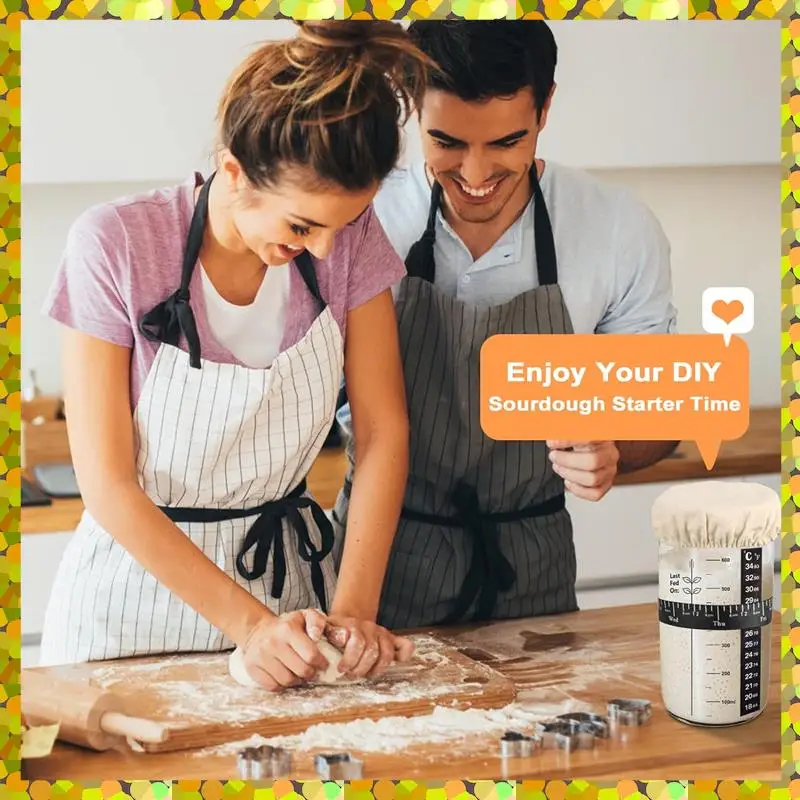 1 Satz Sauerteig-Starterglas mit großem Fassungsvermögen, Sauerteig-Brot-Starter-Set mit 5 einzigartigen Funktionen für das perfekte Sauerteigbrot Image