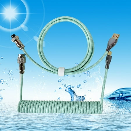Oggfader Keyboards for Computers Coiled USB C Cable For Gaming Keyboard Double Sleeved Mechanical Keyboard Cable With Detachable Metal 1.5M USB C To USB A Mint Green