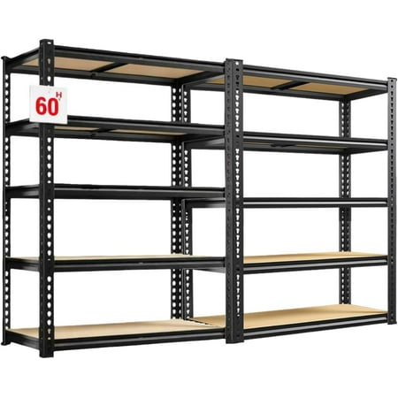 Heavy Duty Garage Shelving 5-Tier Metal Storage Shelves 2400LBS Shelving Unit Adjustable Shelving Rack Standing Shelf Units for Garage Storage Warehouse 28 Ã—12 Ã—60 2 Pack
