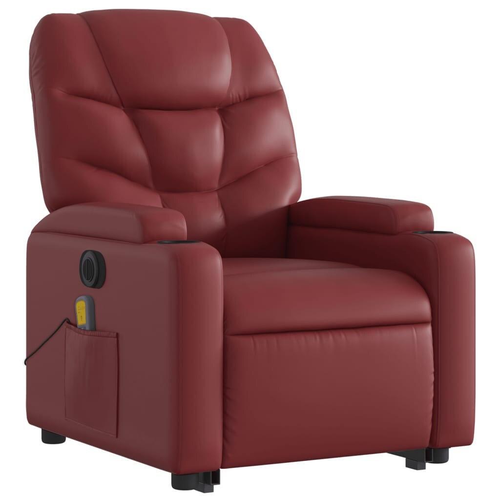vidaXL Massagesessel mit Aufstehhilfe Elektrisch Weinrot Kunstleder Image