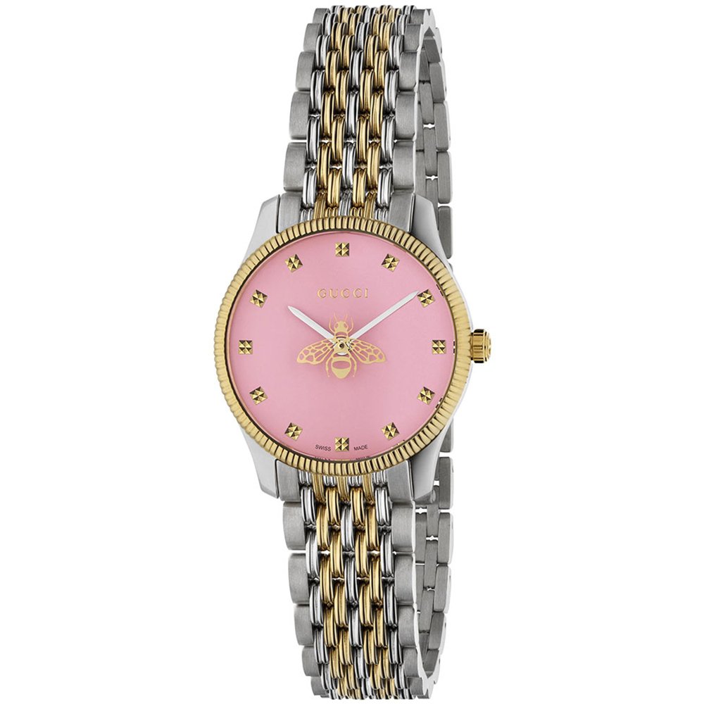 Gucci G-Timeless 29mm Damenuhr mit Bienenmotiv und rosa Zifferblatt
