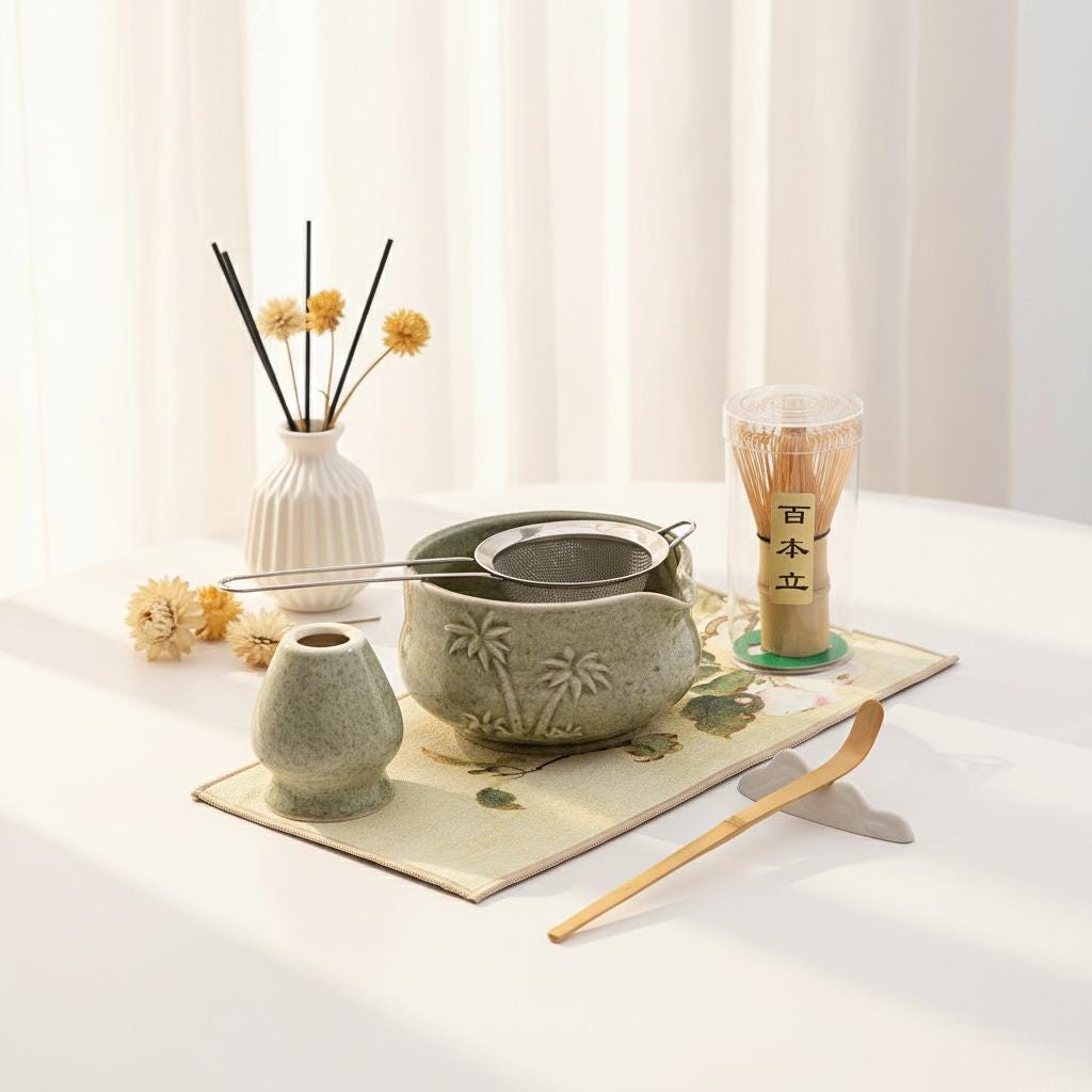 Set di ciotole per Matcha in ceramica di palma fatte a mano con set di fruste per Matcha, set per la cerimonia del tè, set per Matcha in ceramica fatt