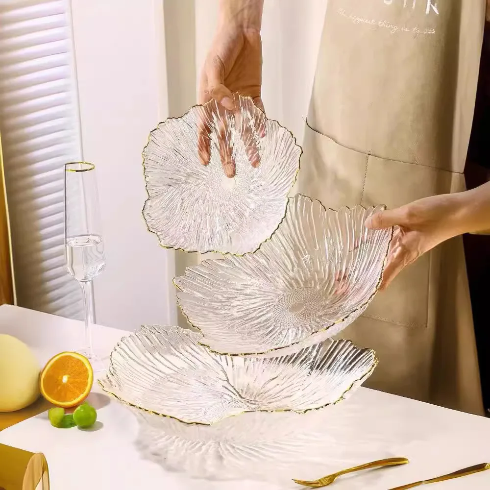 Plateau de fruits en verre plateau de fruits pour la maison nouveau plateau de bonbons et de fruits secs pour présentoir de collations réception de luxe légère haut de gamme