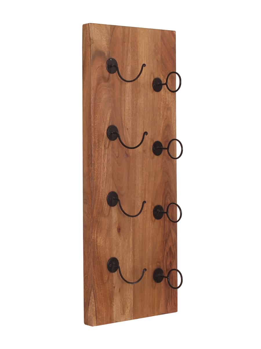 MiaMöbel Wand-Weinregal 'Madras', 4 Flaschen Massivholz, Metall Mango Modern Indien Indisch