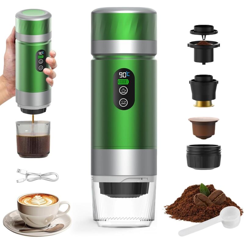 Macchina Per Caffè Portatile, Macchina Per Caffè Espresso Elettrica 3in1,macchina Per Caffè Espresso Ricaricabile Da 12v,compatibile Con Capsule Per Caffè Espresso E Caffè Macinato, Verde