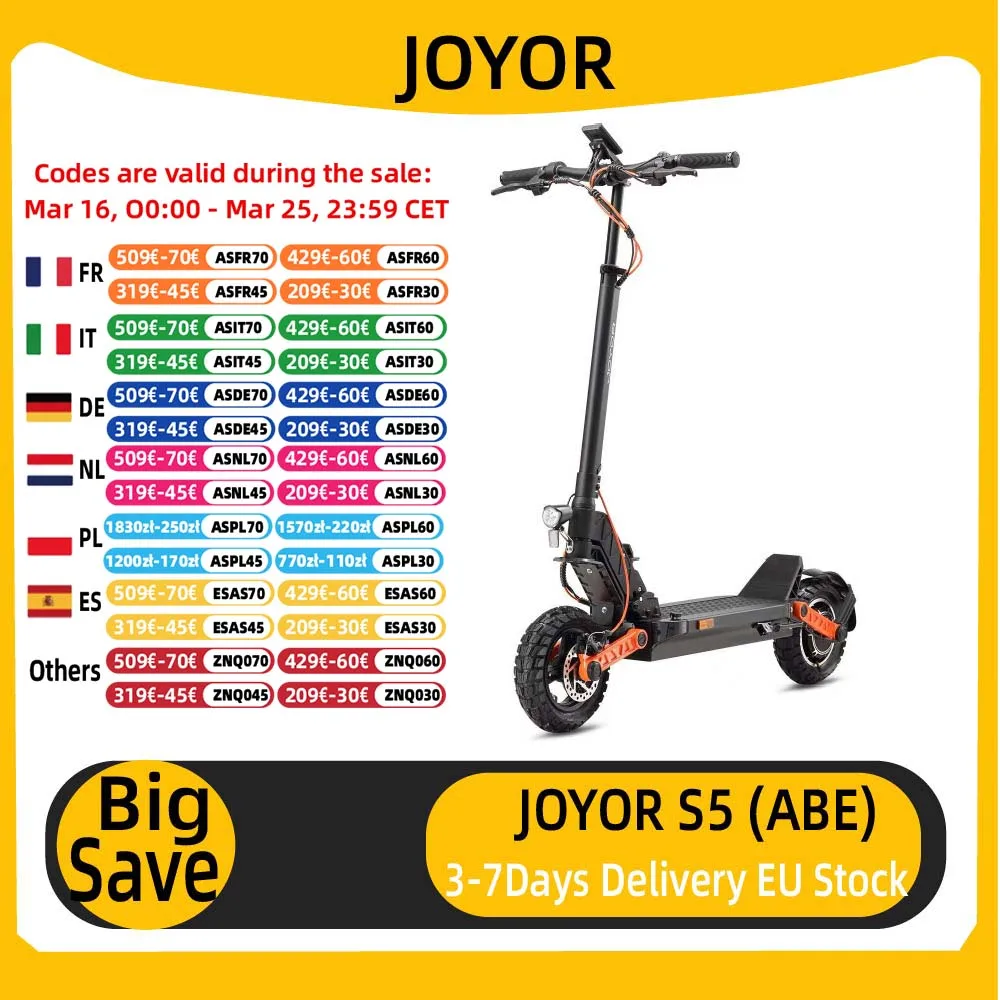 JOYOR S5 (ABE) E-Scooter für Erwachsene, 500W Motor, 48V13AH Akku, City-Commuting E-Scooter, 10 Zoll Luftreifen, Elektroroller Image