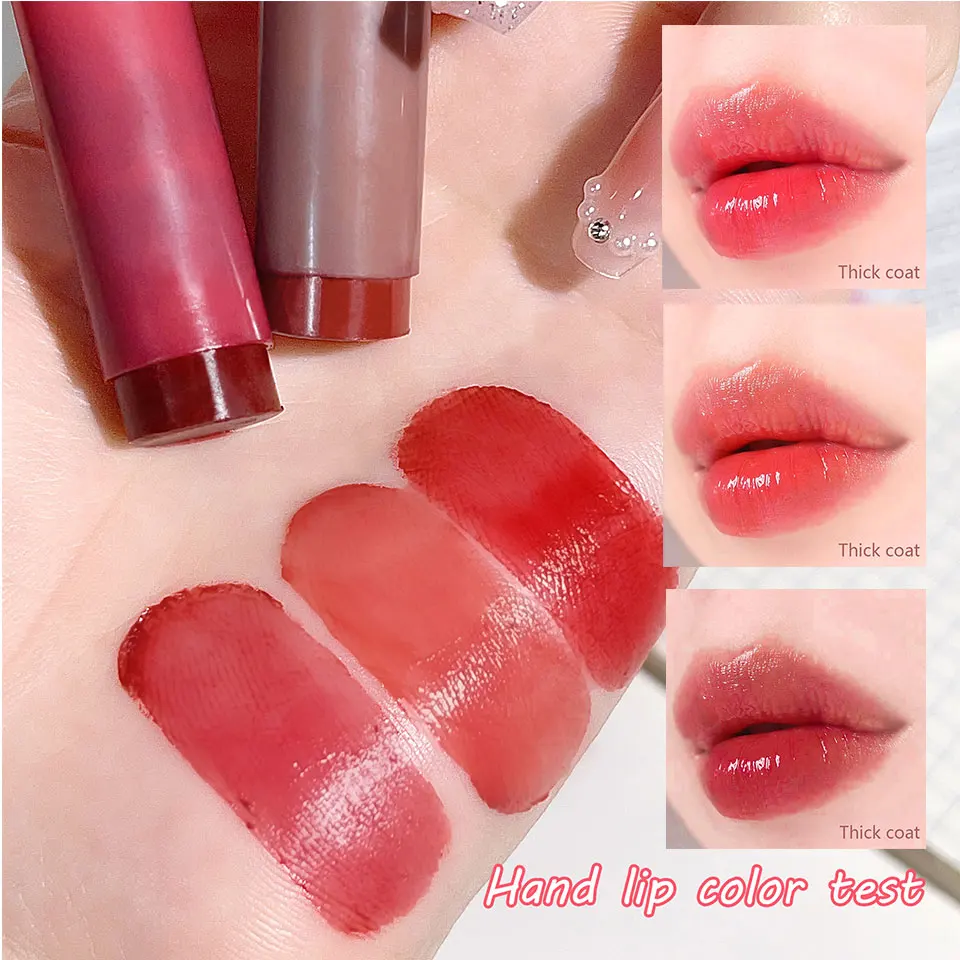 Dreifarbiges wasserleuchtendes Lippenstift-Set – Satin-Finish, rote, nackte, braune Lippenstifte, Mini-Lipgloss-Set für Lippen-Make-up. Volle Lippen Image