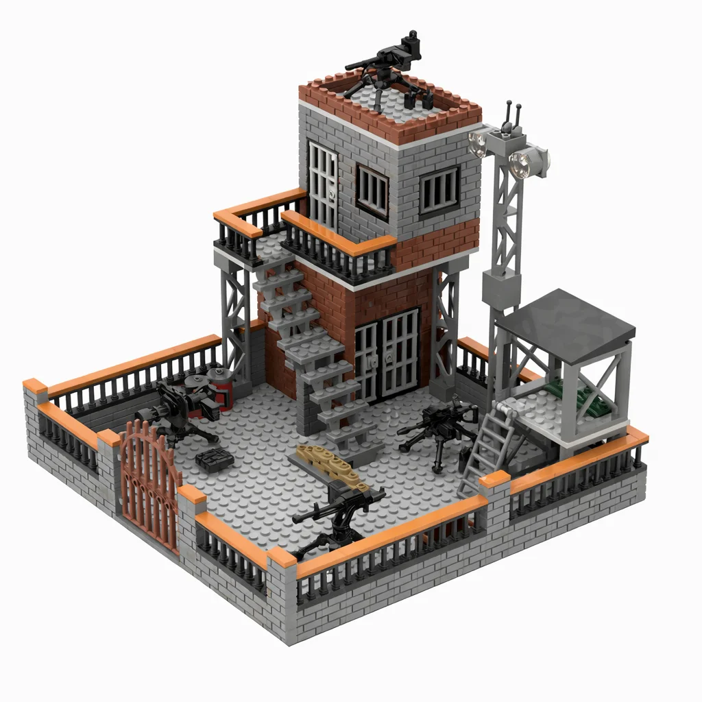 MOC Militärischer Wachturm Bausteine Wachturm-Basis Modell-Bausatz Verteidigungsposten DIY Montage-Spielzeug Geschenk für Erwachsene und Kinder Image