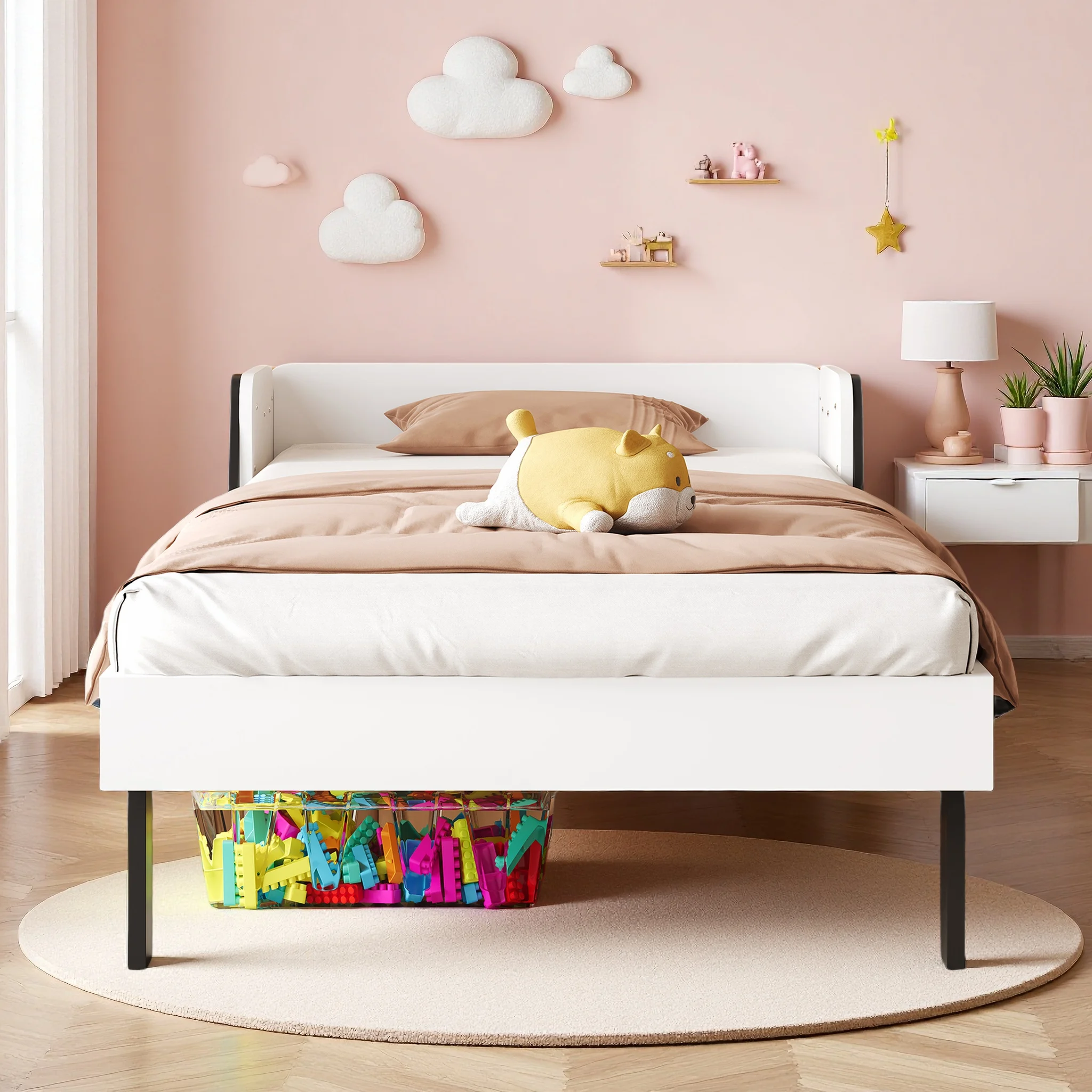 Comanlai 90 x 200 cm Kinderbett mit niedlichem Hundekopfteil und Lattenrost, Kinderbett für Jungen und Mädchen, Weiß Image