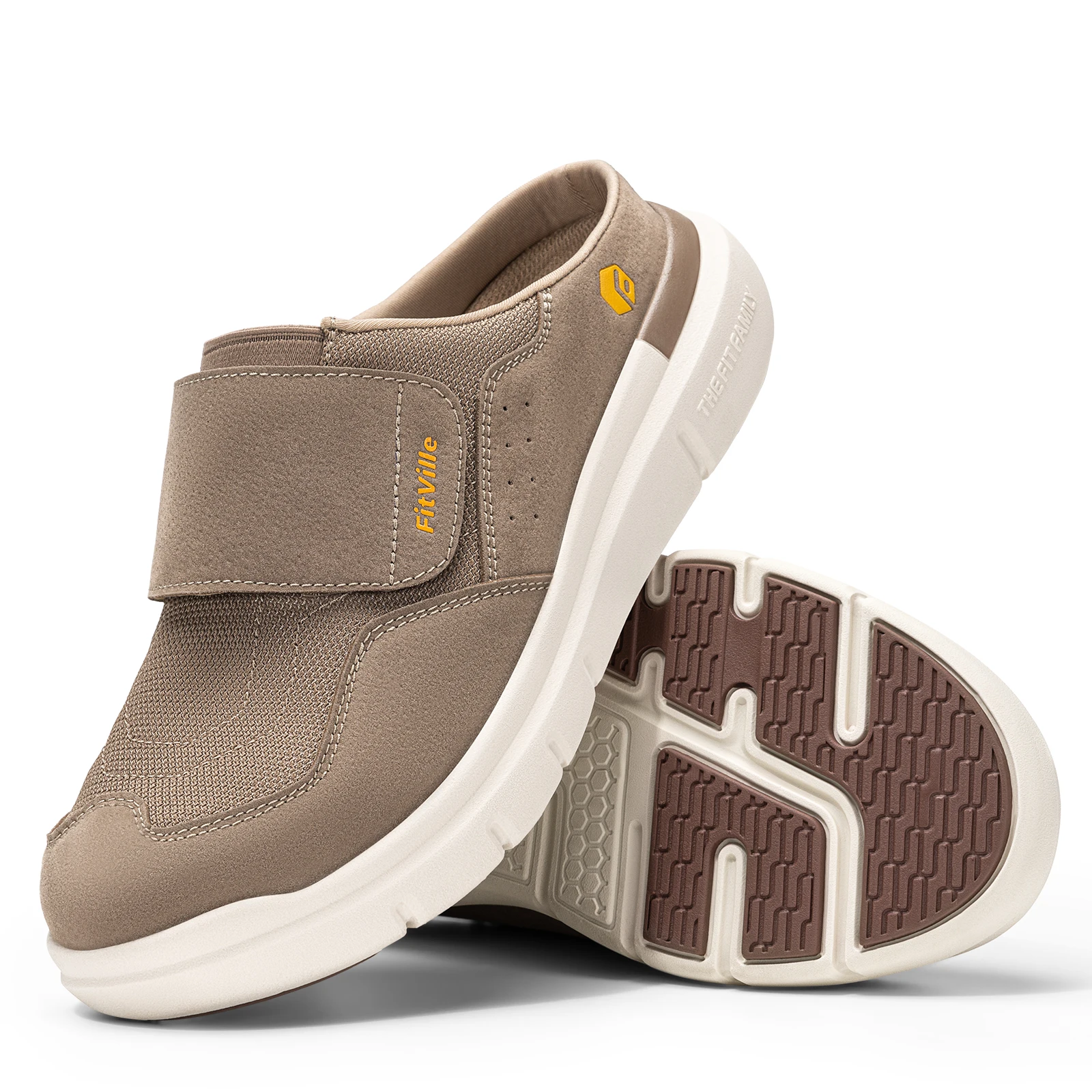 FitVille Herren-Hausschuhe mit breiter Passform und Fußgewölbestütze, atmungsaktive, verstellbare orthopädische Indoor-Gehschuhe Image