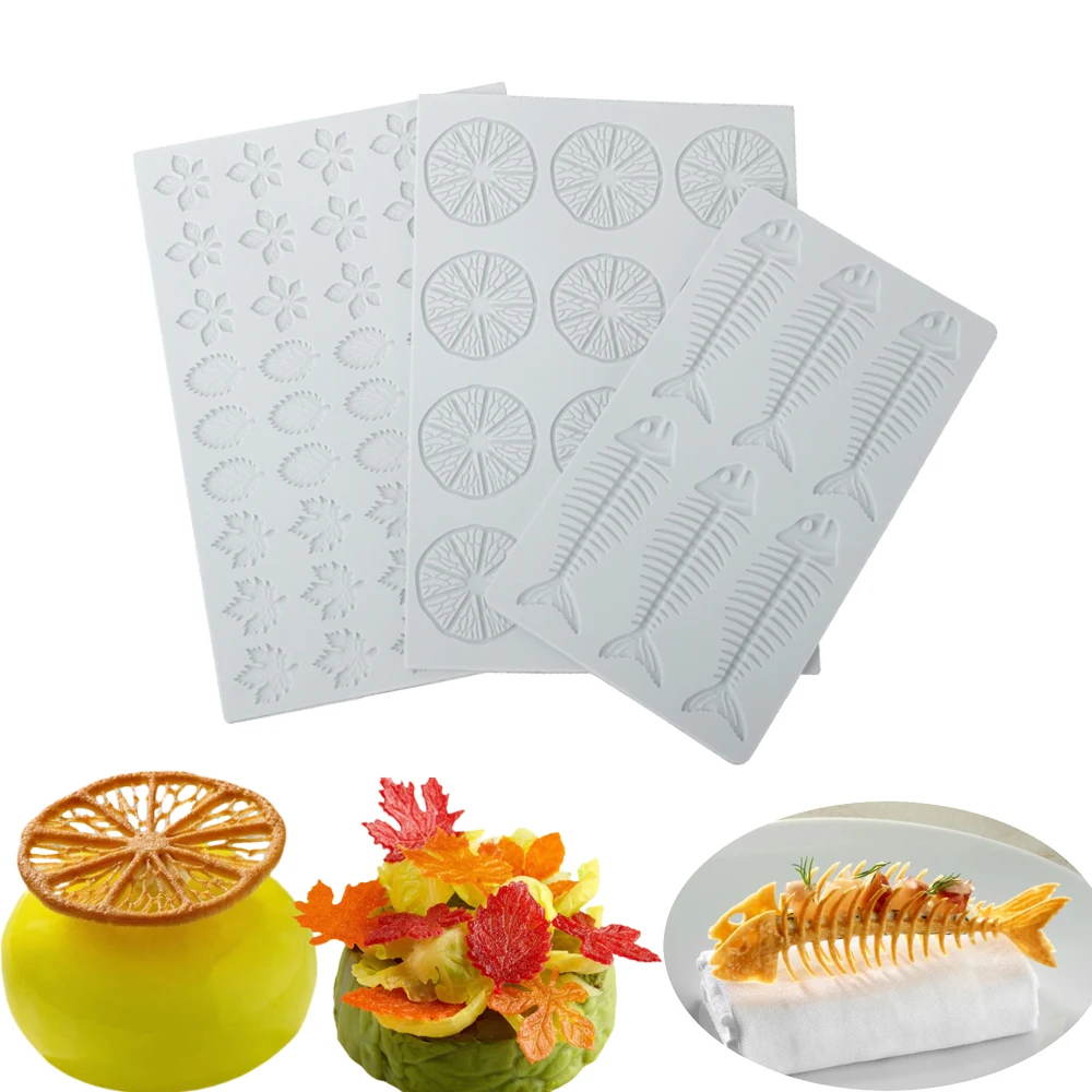 Zitronenscheiben- oder Fischgräten- oder Blattdesign Zuckerhandwerk-Silikonmatte, Schokoladendekorationswerkzeuge, Küchen-Fondant-Form Image