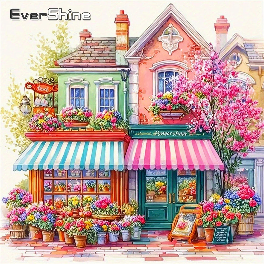 Evershine Diamant-Mosaik Straßenlandschaft Vollquadrat-Drill-Malerei 5D Strass-Bild Stickerei Blumenhaus Wandkunst Image