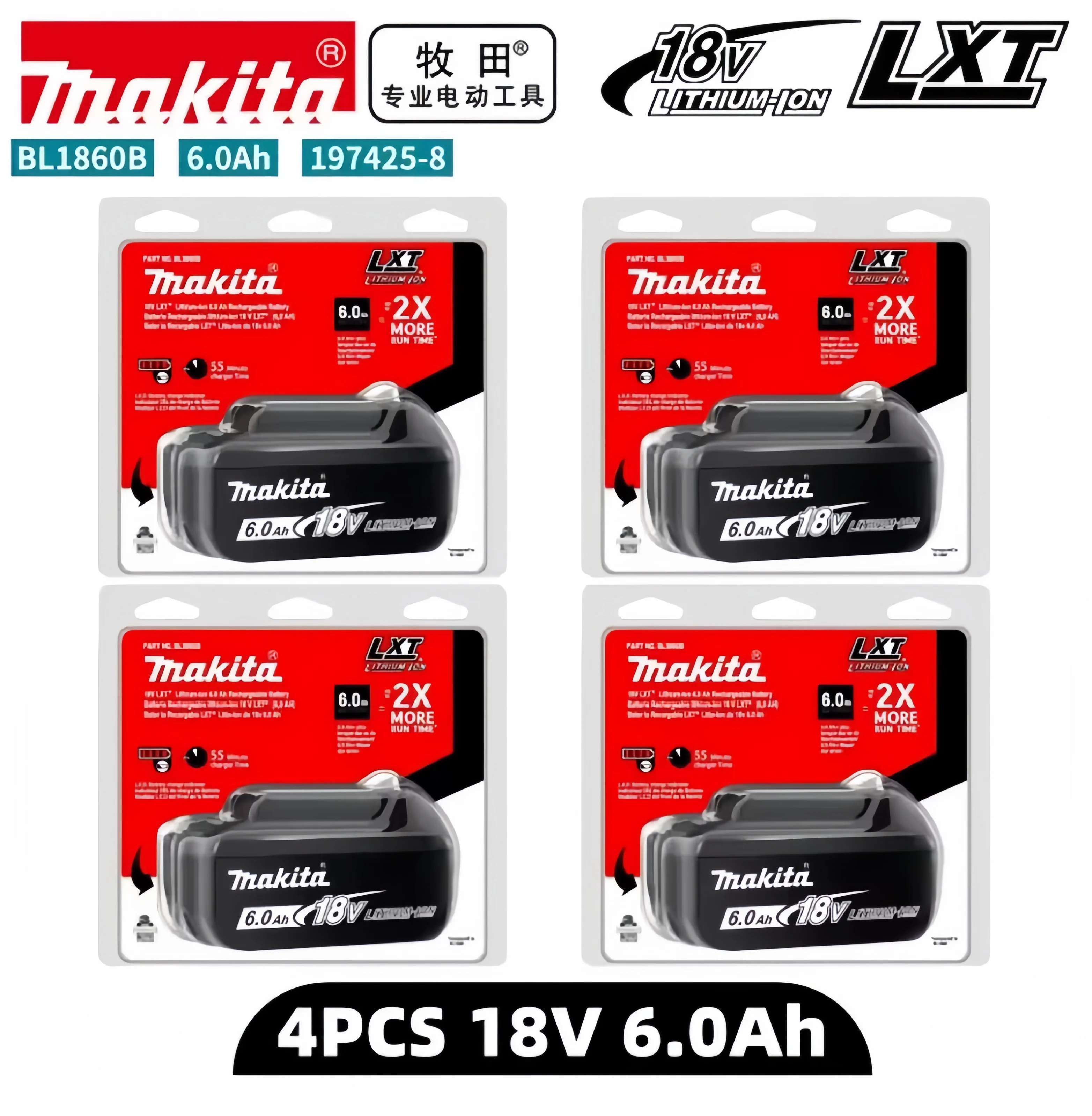  Original 100 % Makita-Akku, Makita 18 V Werkzeug-Lithium-Akku 6 Ah/ für Makita DTW700, DDF487, DTD173, DGA404, HR140D, DJV182 Image