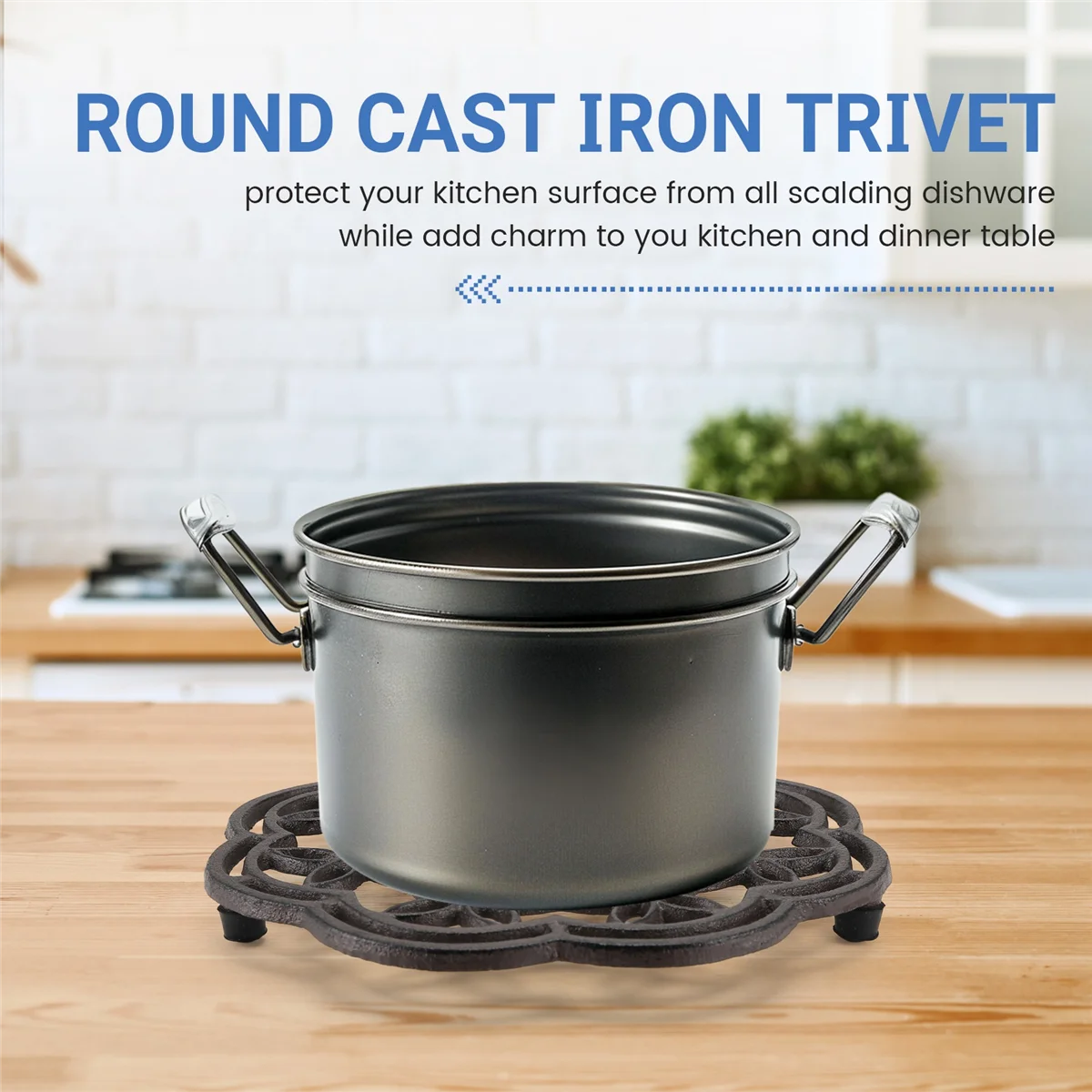Neuer runder Untersetzer aus Gusseisen, wärmeisolierender Untersetzer aus Eisen, rutschfeste Topflappen, Vintage-Muster für Küche, Esstisch, Dekoration Image