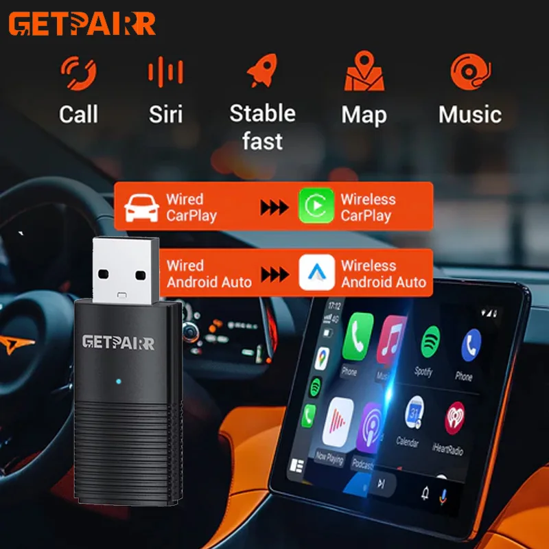GetPairr A1 2-in-1-Mini-Adapter, kabelloser Carplay-Android-Auto-Dongle, schneller Anschluss, Plug-and-Play für Mercedes Benz Audi Toyota Image