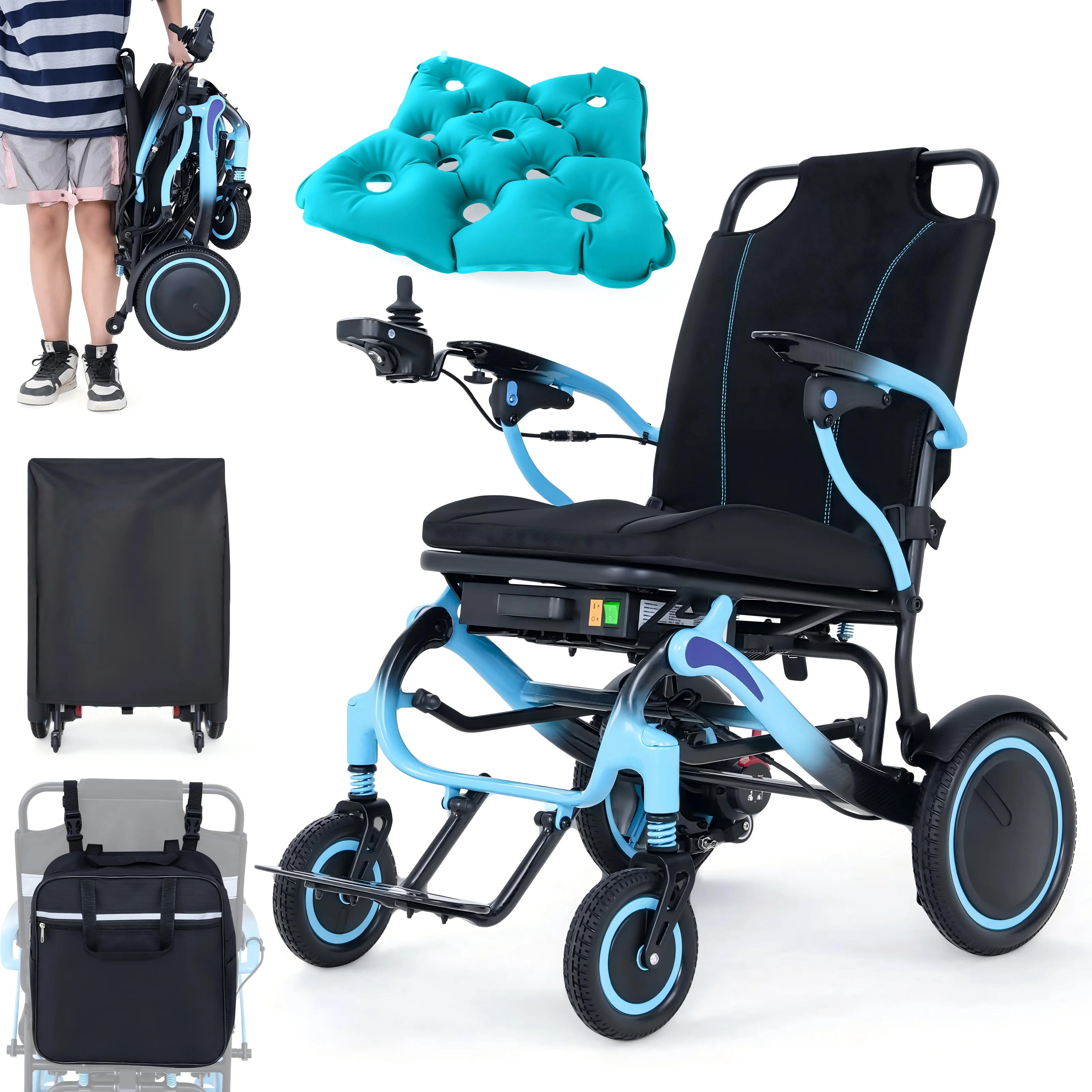 Elektrischer Rollstuhl Vollcarbon Ultraleicht,1-Sekunde Klappbar,48KM Reichweite,Sicher für Senioren & Reise,120KG Tragfähigkeit Image