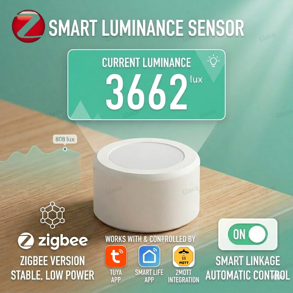 Zigbee Lichtsensor-Detektor Luxmeter Helligkeitsmonitor Unterstützt Zigbee2MQTT Smart Life TUYA APP Fernbedienung Kompatibel mit Zigbee Hub Image