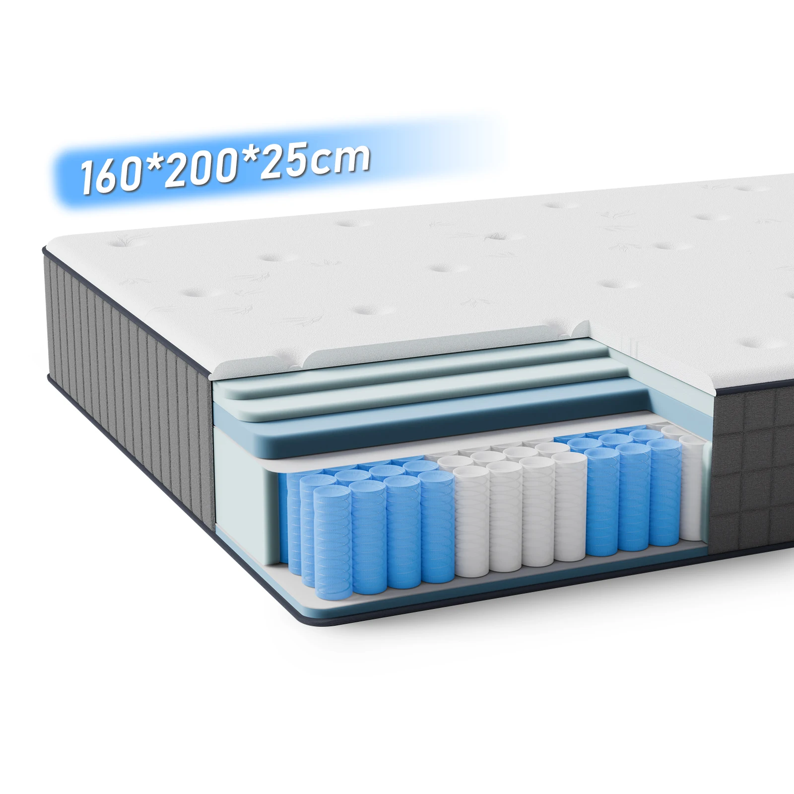 Taschenfederkernmatratze 160*200*25cm H3 - 7-Zonen mit Diatomenschaum & orthopädischem Support Image
