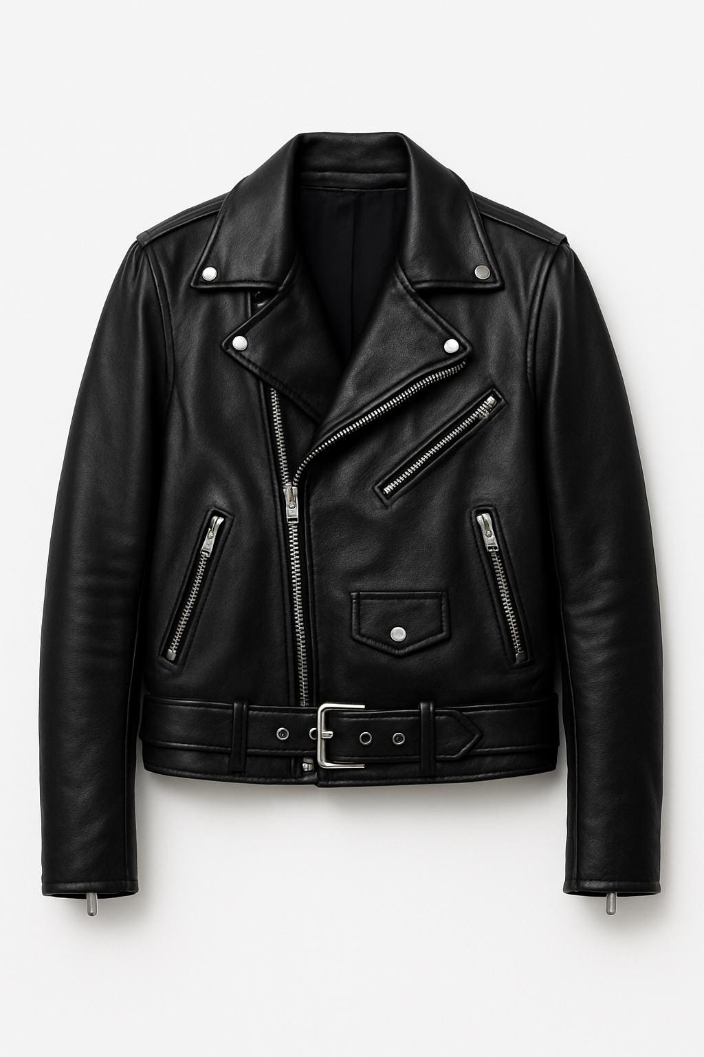 Giacca in vera pelle da uomo in stile motociclista nera fatta a mano; Giacca in pelle nera con cerniera, Giacca in pelle nera con cinture, Regali per