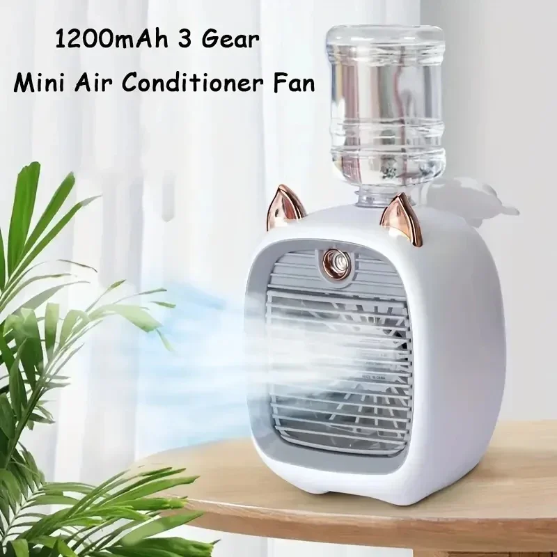 TINSOL USB Mini ventilateur de climatisation, humidificateur ventilateur de bureau Spray électrique, 1200 mAh, climatisation à trois vitesses, ventilateur de refroidissement