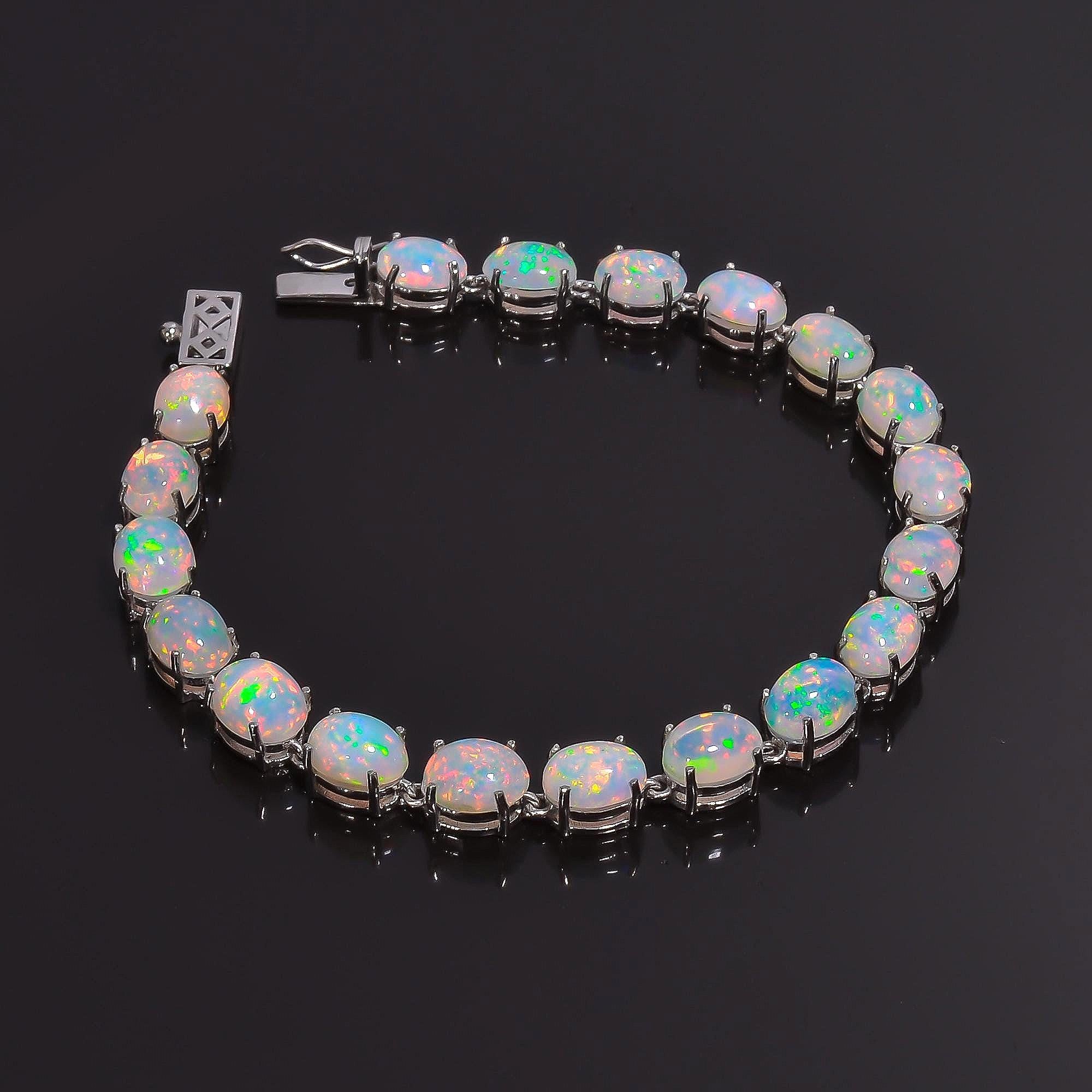 Bracciale tennis in opale etiope AAA+, bracciale in argento con opale di fuoco, bracciale tennis con pietre preziose per donna, bracciale in opale nat